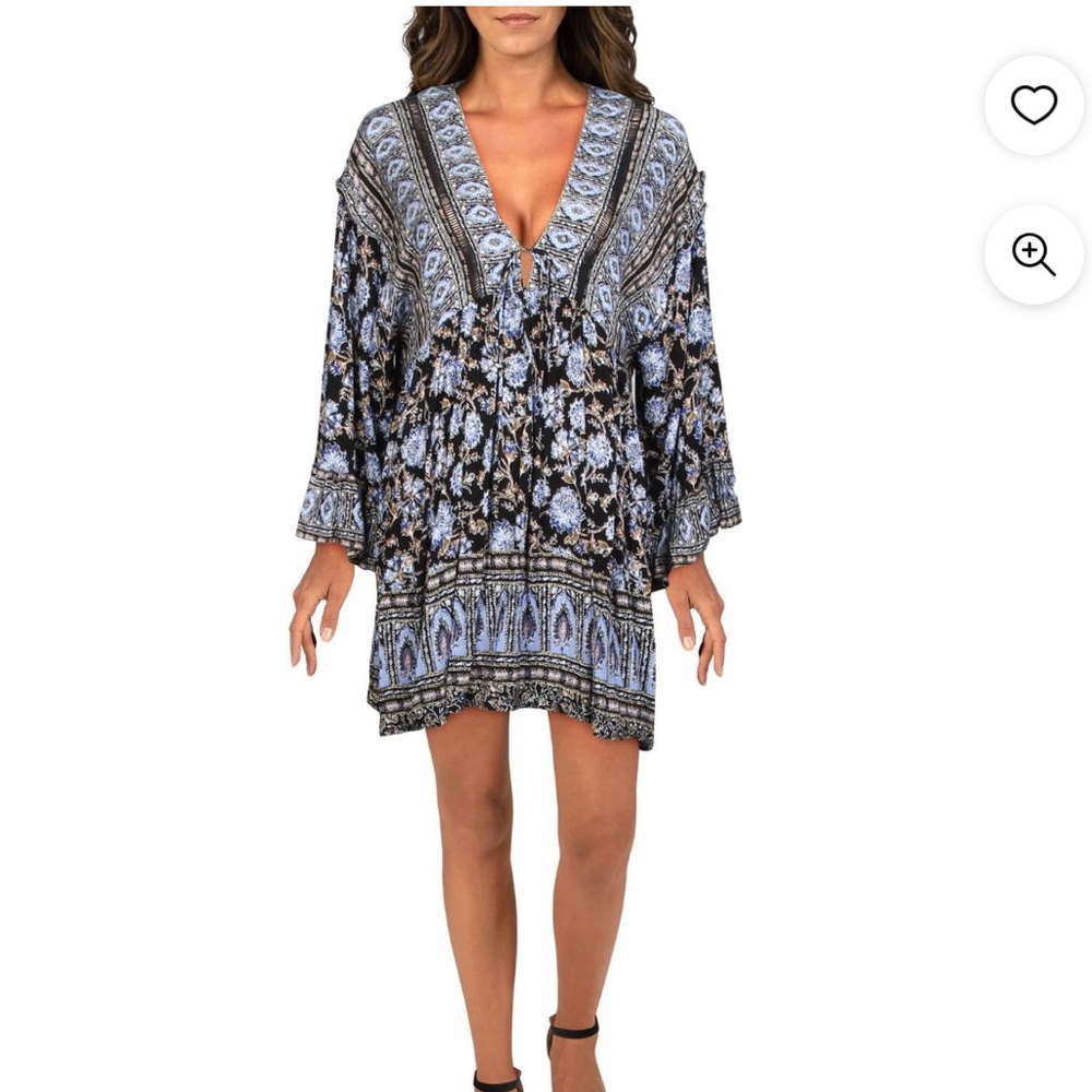 💙 Free People Moonlight Dance Printed Ruffled mini dress or Tunic or dress Sz M